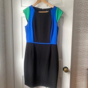 Tahari Dress black blue and green Size 8P